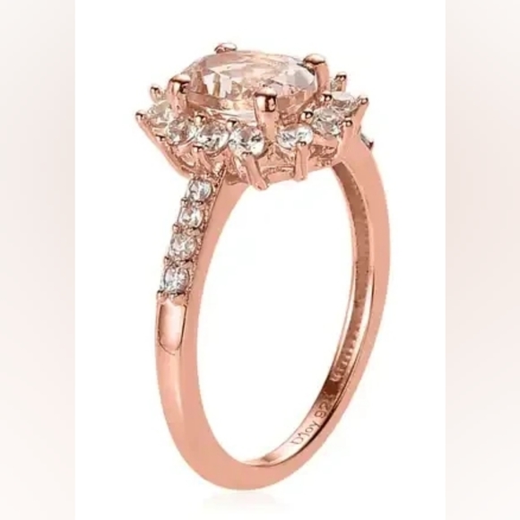 Morganite and White Zircon Sunburst Ring in Vermeil Rose Gold Over Sterling Silv - Picture 4 of 6